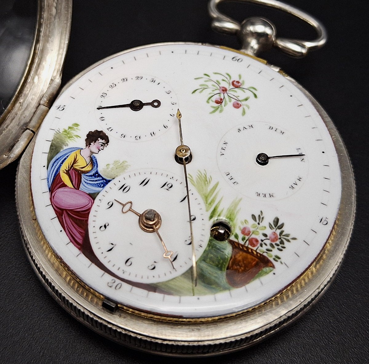 Orologio da tasca con doppio calendario e quadrante dipinto, fine 700-photo-3