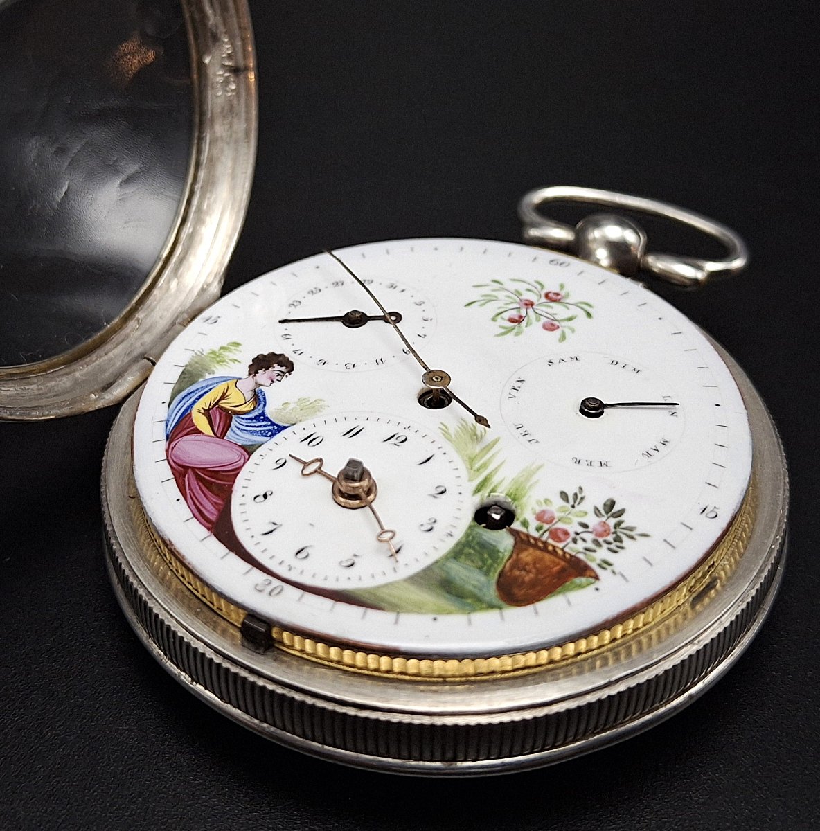 Orologio da tasca con doppio calendario e quadrante dipinto, fine 700-photo-4
