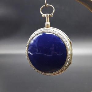Raro orologio da tasca a verga con cassa in smalto blu cobalto. 1910 circa