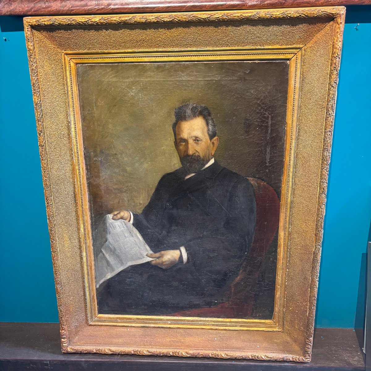 Antico dipinto olio di nobile, autore Giacomo Calegari Bergamo 1899 pittore verista . 130x105-photo-2