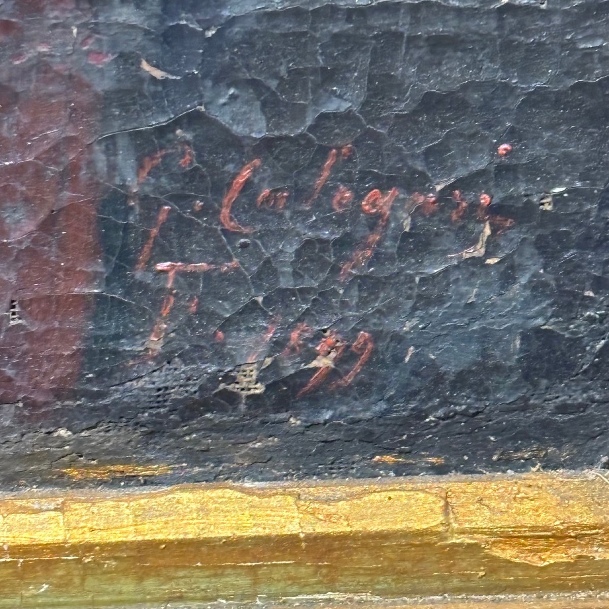 Antico dipinto olio di nobile, autore Giacomo Calegari Bergamo 1899 pittore verista . 130x105-photo-3