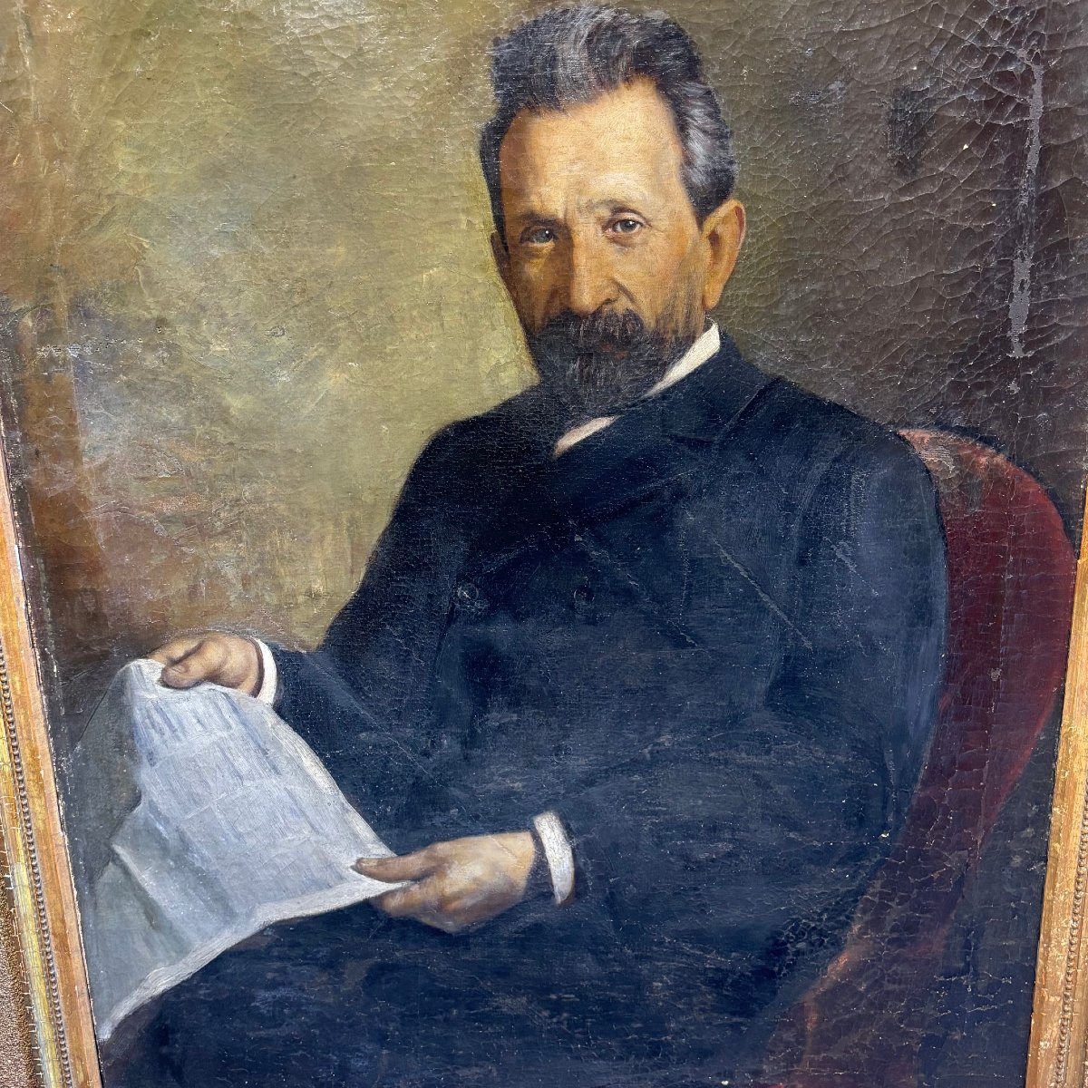Antico dipinto olio di nobile, autore Giacomo Calegari Bergamo 1899 pittore verista . 130x105