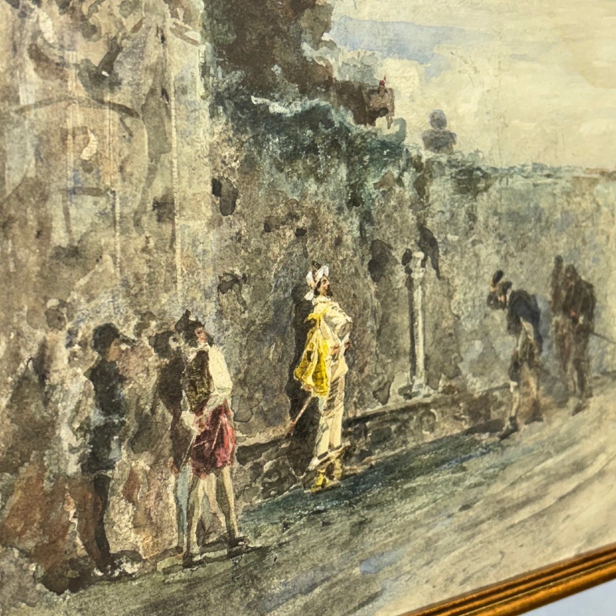 Antico Dipinto Acquerello Filippo Carcano (Milano 1840 – 1914 ).Plebe e Nobiltà . Mis 35 x cm 2-photo-3