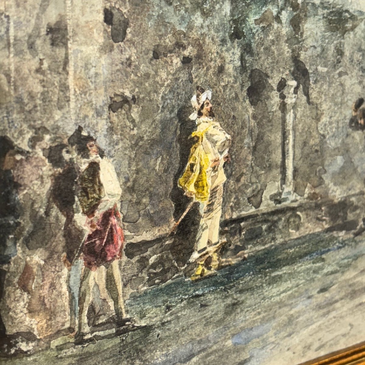 Antico Dipinto Acquerello Filippo Carcano (Milano 1840 – 1914 ).Plebe e Nobiltà . Mis 35 x cm 2-photo-4