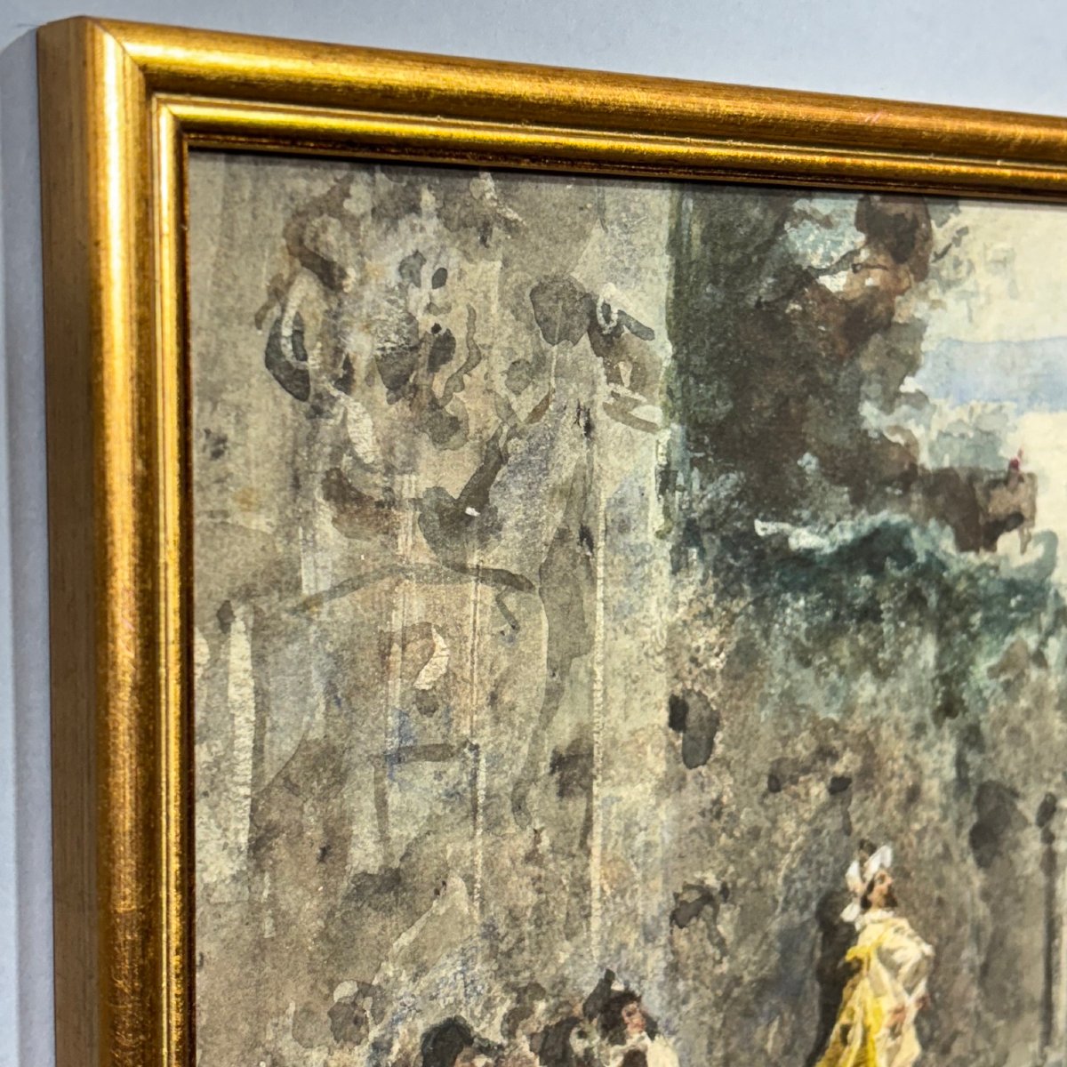 Antico Dipinto Acquerello Filippo Carcano (Milano 1840 – 1914 ).Plebe e Nobiltà . Mis 35 x cm 2-photo-6