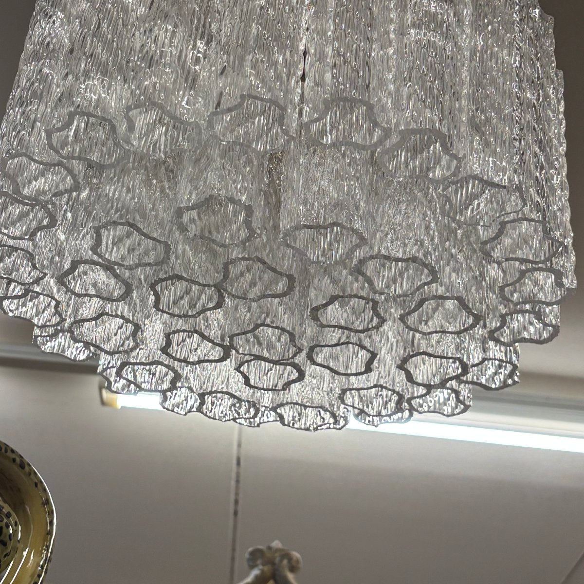 Bellissimo Lampadario design Venini Anni 70 con 50 bicchieri e 3 punti Luce Chandelier.  -photo-4