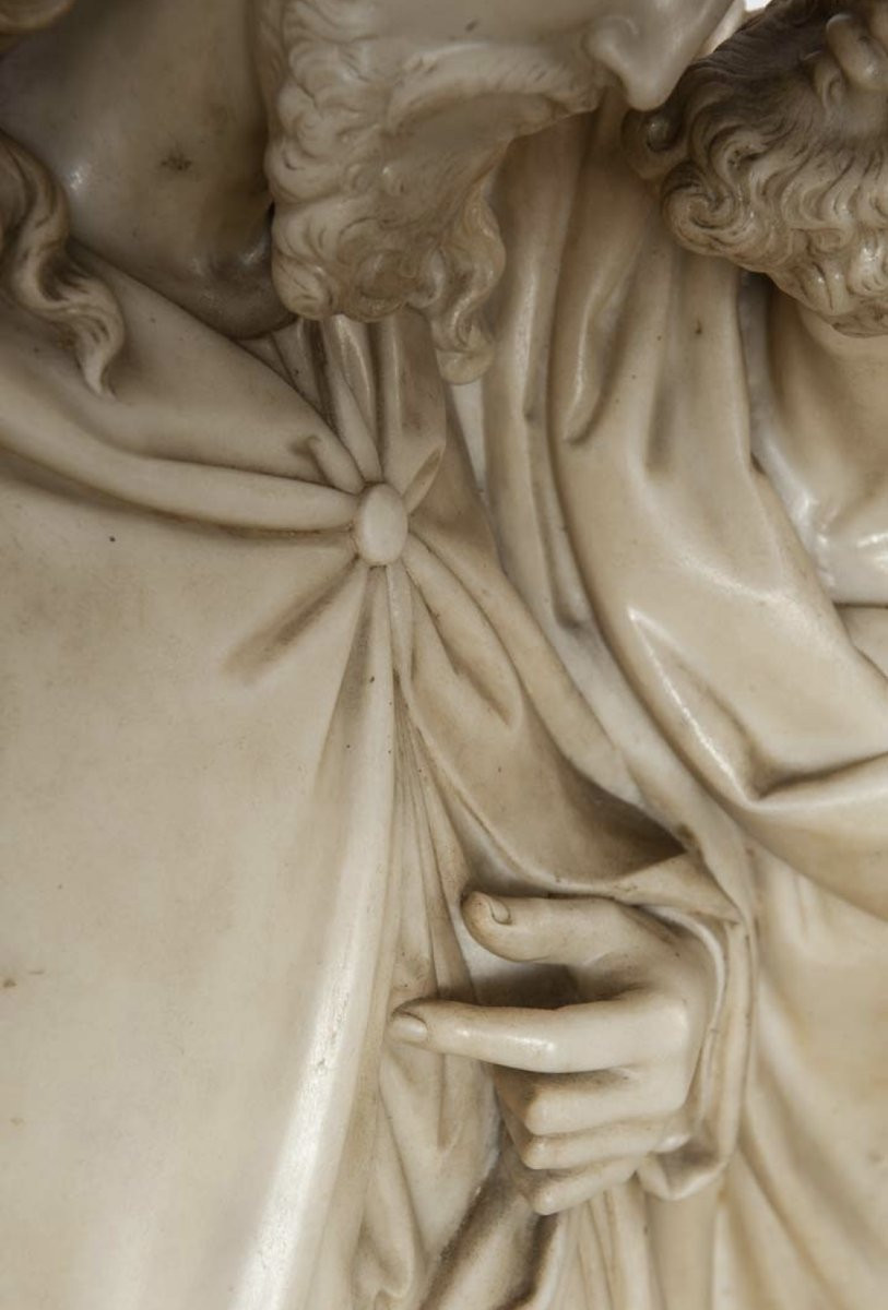 Gruppo scultoreo in marmo di Carrara raffigurante il Bacio di Giuda-photo-2