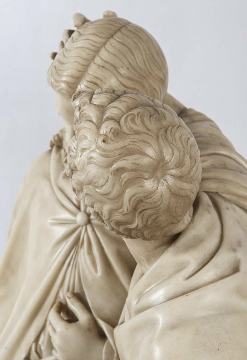 Gruppo scultoreo in marmo di Carrara raffigurante il Bacio di Giuda-photo-3
