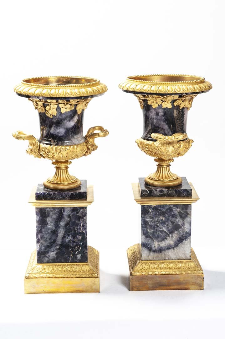 Coppia di vasi in Blue John e bronzo dorato, Inghilterra, fine XVIII - inizi XIX secolo-photo-2