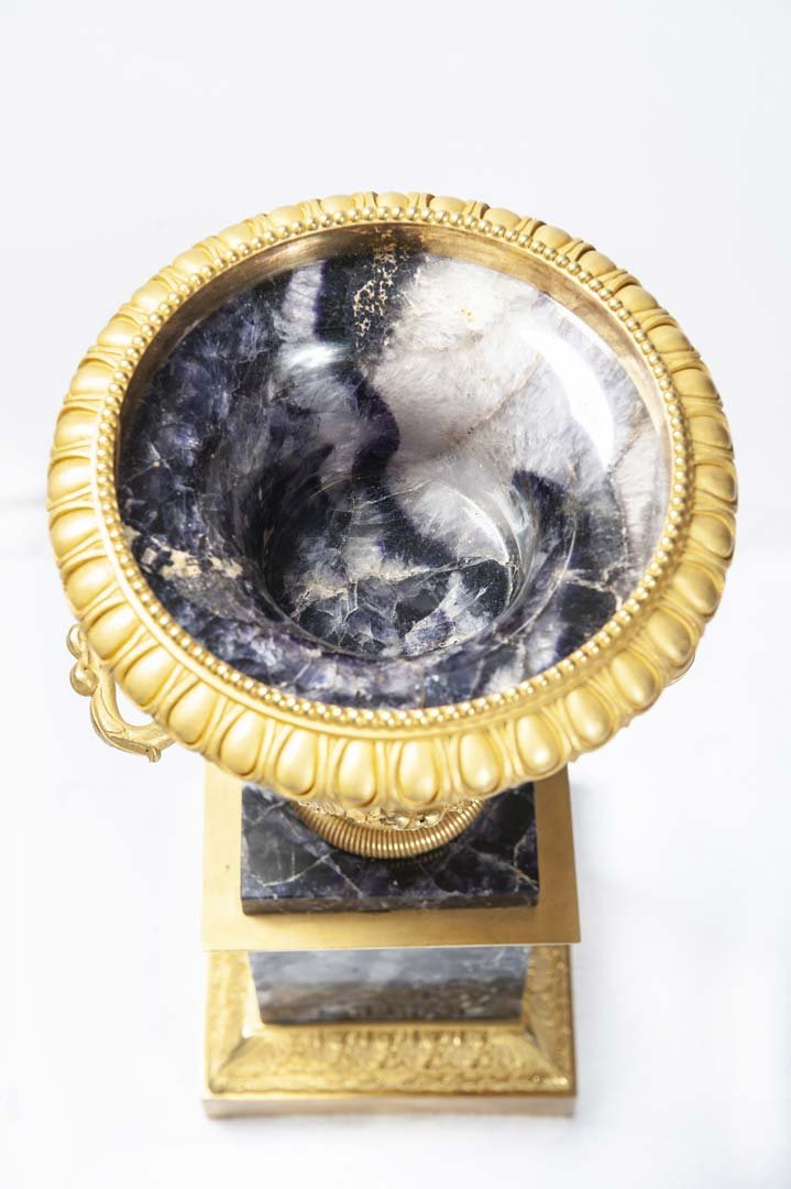 Coppia di vasi in Blue John e bronzo dorato, Inghilterra, fine XVIII - inizi XIX secolo-photo-3