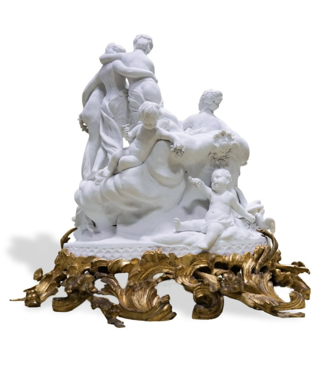 Gruppo scultoreo in biscuit con base in bronzo dorato-photo-3