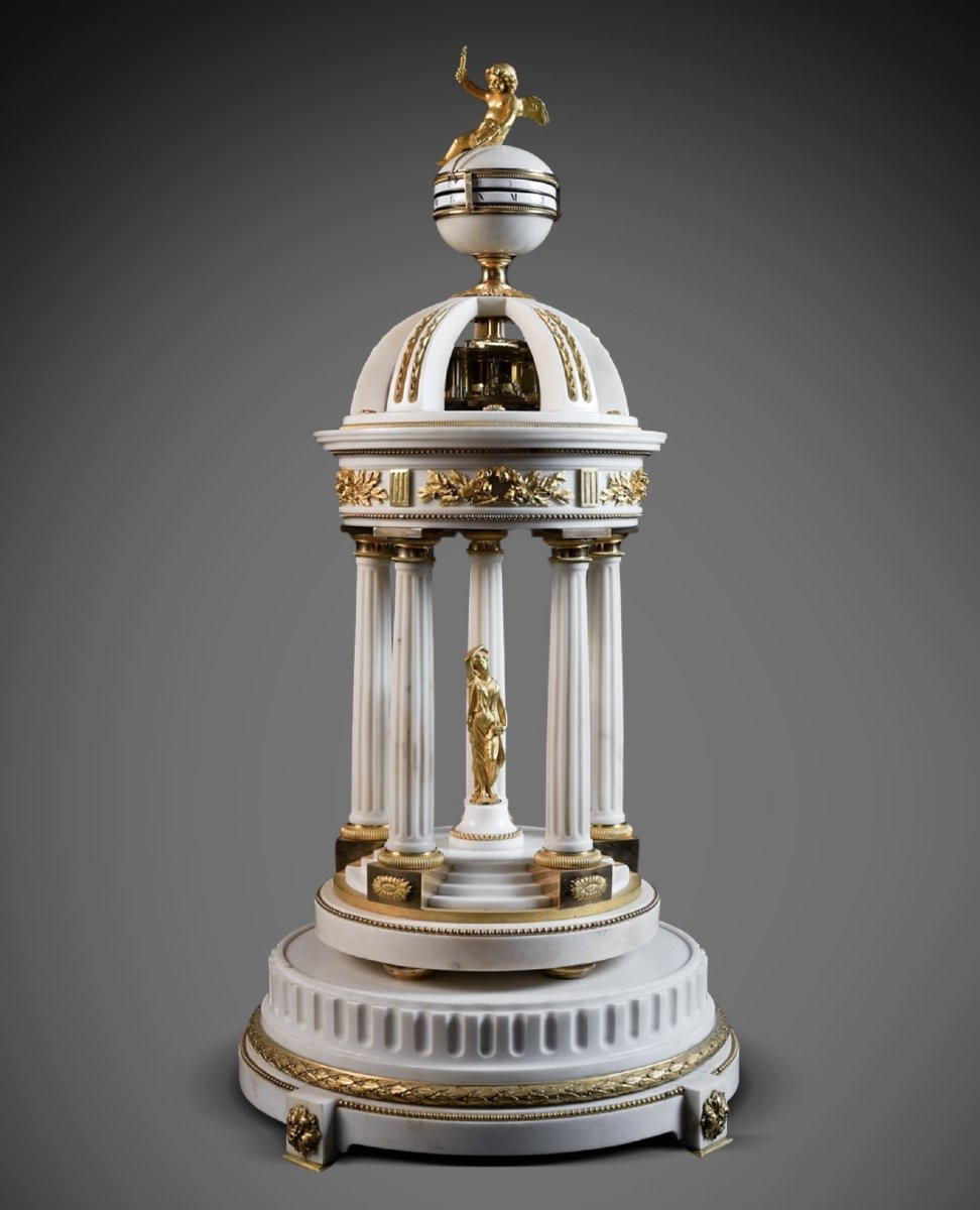 Orologio architettonico a tempietto in marmo di Carrara e bronzo dorato – Francia, fine XVIII /-photo-3