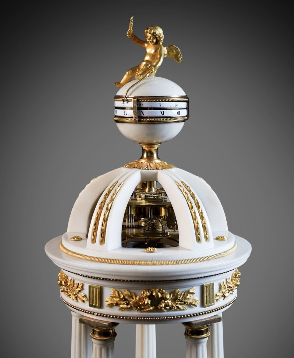 Orologio architettonico a tempietto in marmo di Carrara e bronzo dorato – Francia, fine XVIII /-photo-5