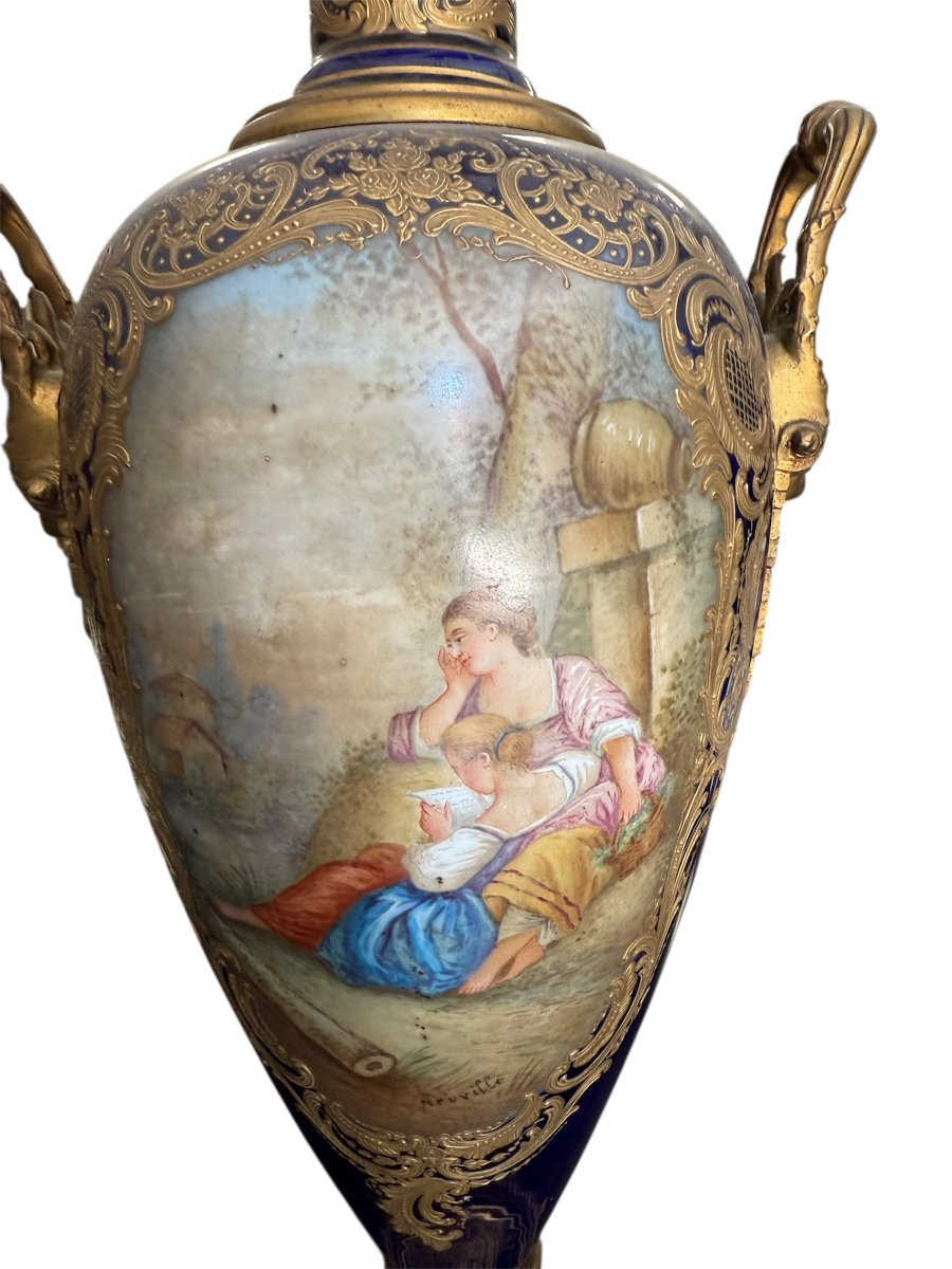 Coppia di vasi con coperchio in porcellana di Sèvres, Francia, fine XIX secolo-photo-1