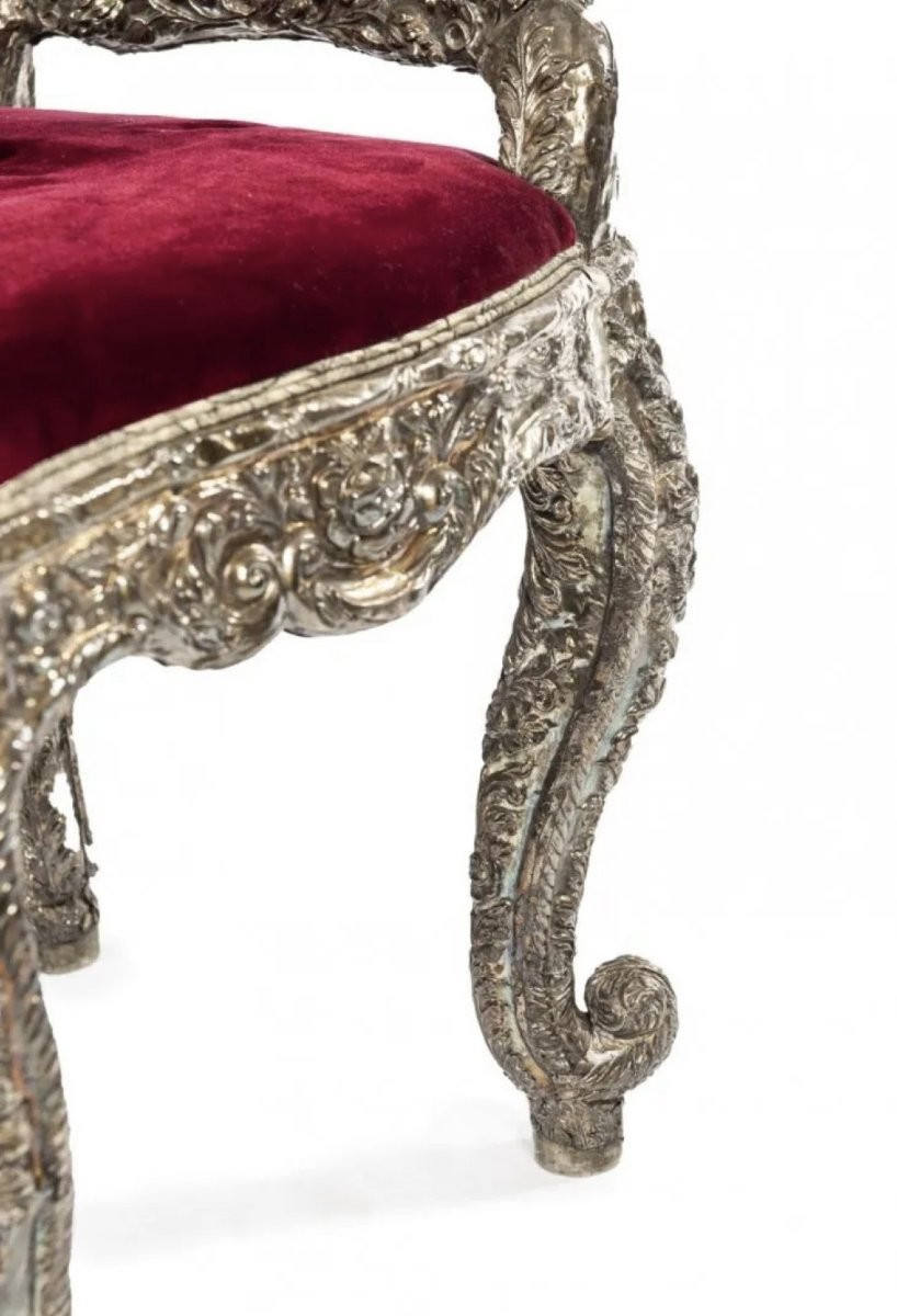 Poltrona ottomana in legno scolpito e laminato in argento, Turchia, fine XIX – inizi XX secolo-photo-2