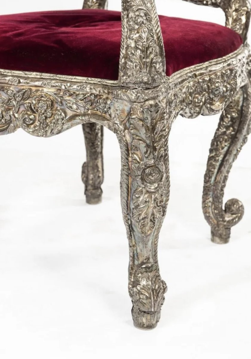 Poltrona ottomana in legno scolpito e laminato in argento, Turchia, fine XIX – inizi XX secolo-photo-4