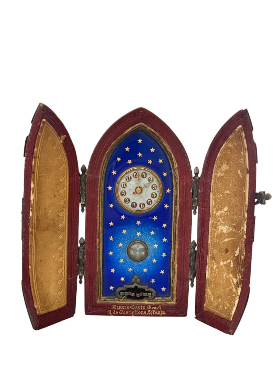 Orologio da viaggio in astuccio goticheggiante, Alexis David, Parigi, metà XIX secolo