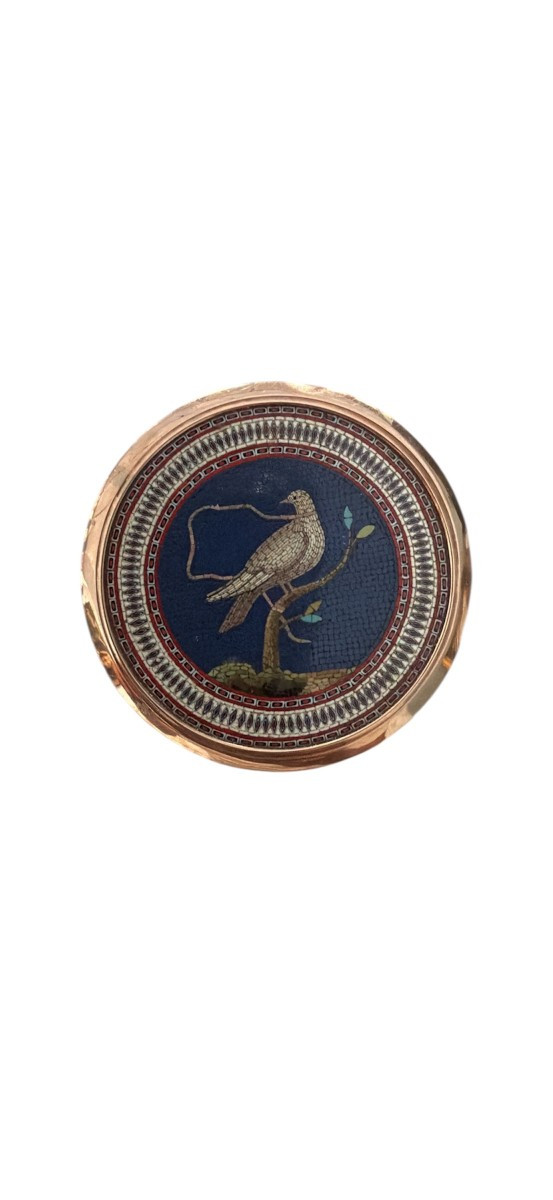 Micromosaico tondo con uccello su ramo – Bottega Raffaelli, Roma, fine XVIII - inizi XIX secolo