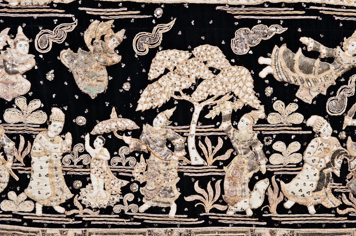 Kalaga birmano raffigurante scene della vita imperiale – Birmania, XIX secolo-photo-3