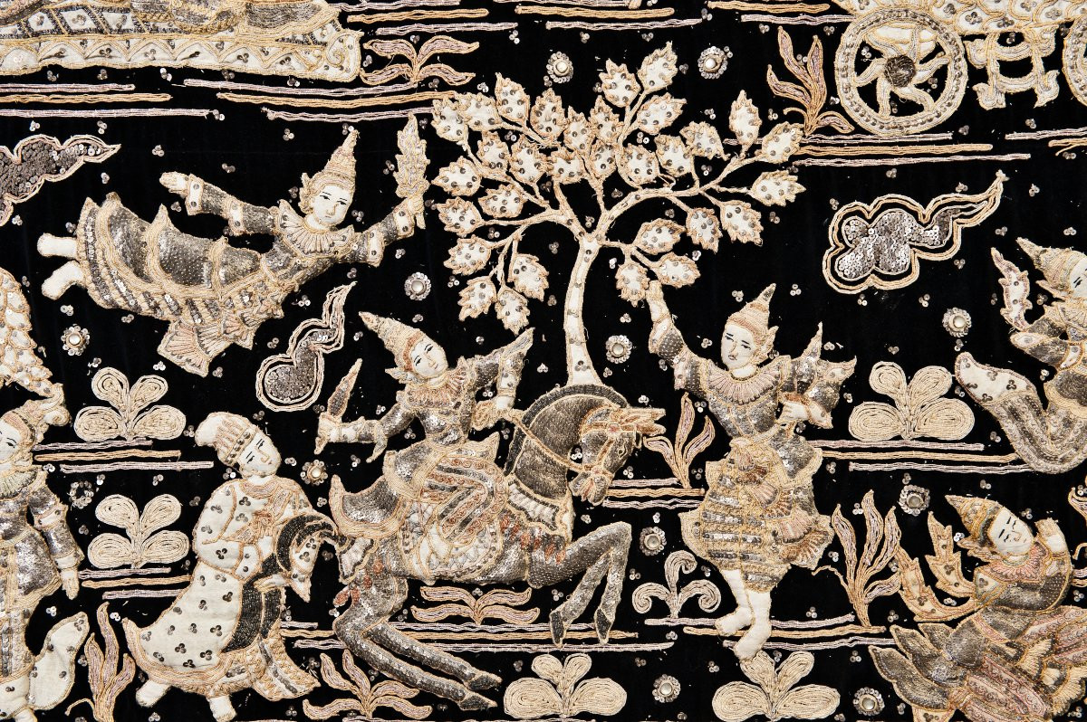 Kalaga birmano raffigurante scene della vita imperiale – Birmania, XIX secolo-photo-4