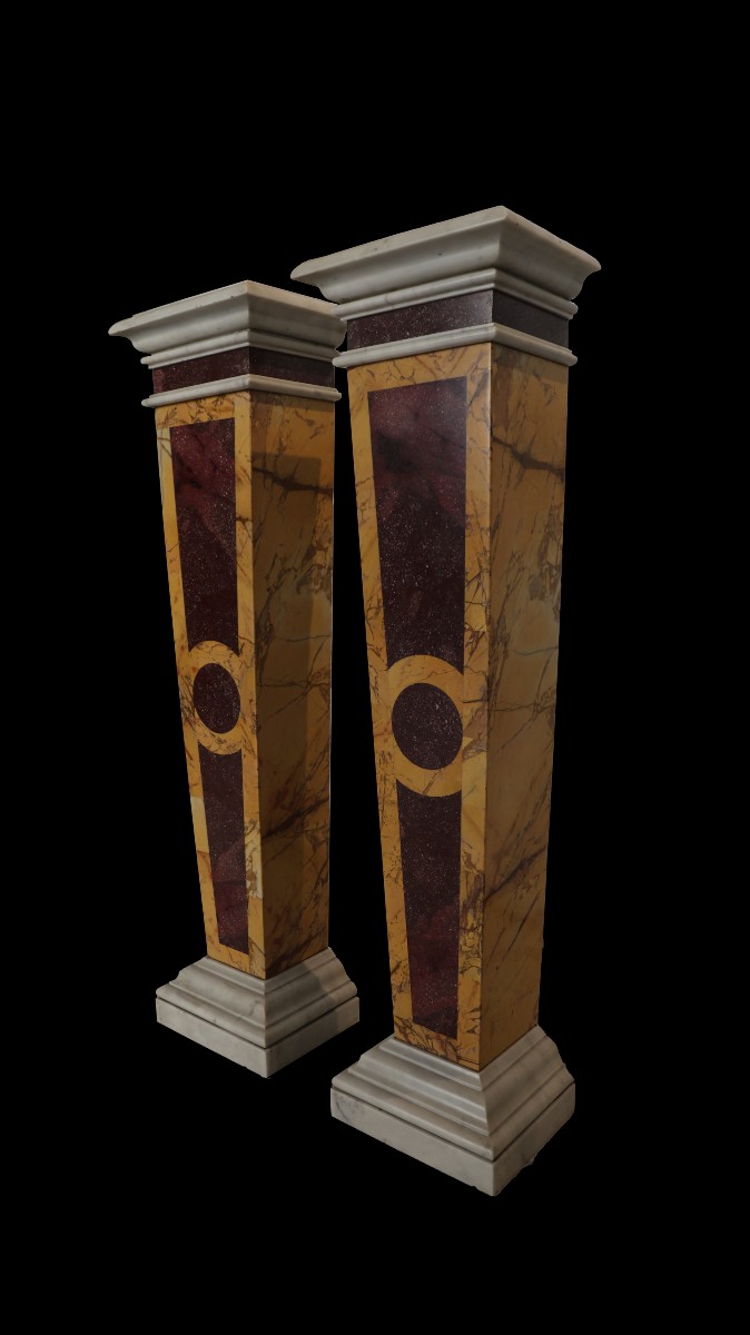 Coppia di erme da muro in marmi policromi, Italia, XIX secolo-photo-2