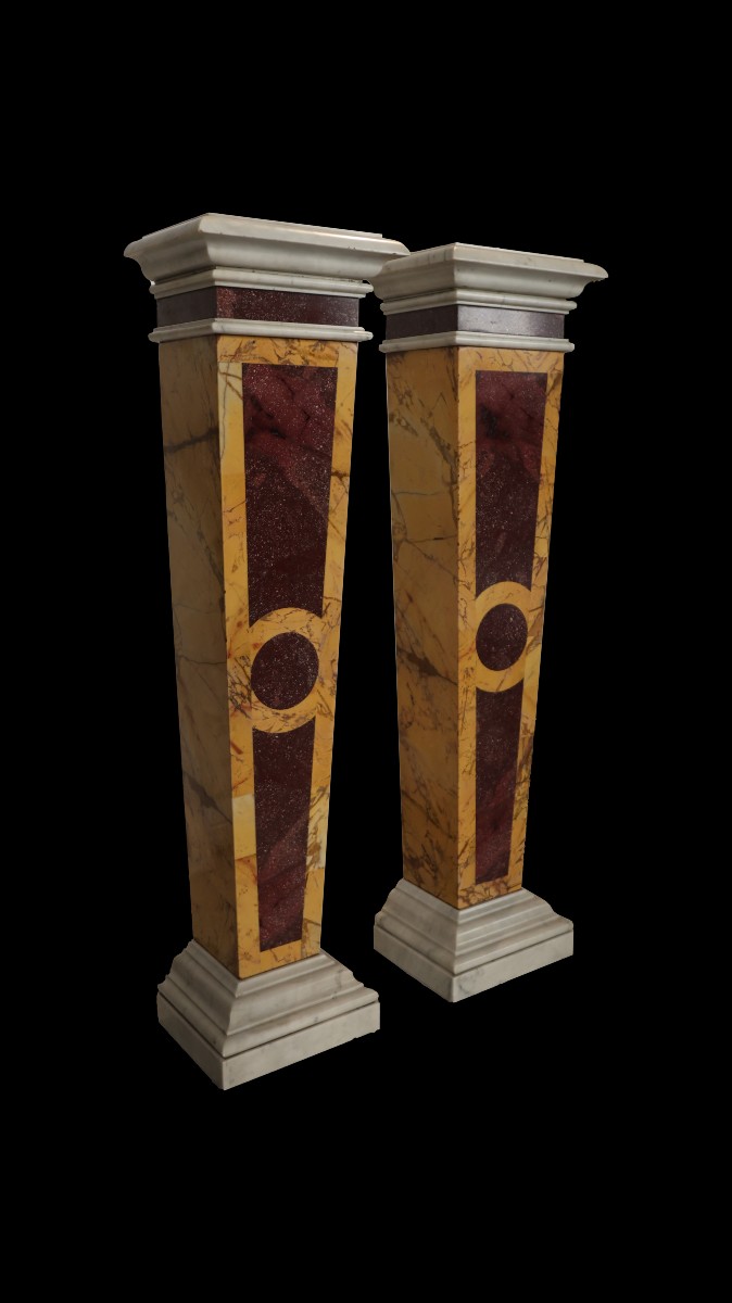 Coppia di erme da muro in marmi policromi, Italia, XIX secolo