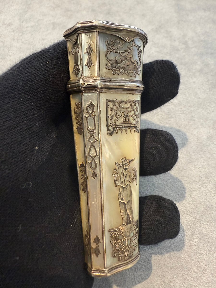 Necessaire da toilette orientalista in madreperla e argento, Francia, metà XIX secolo-photo-2