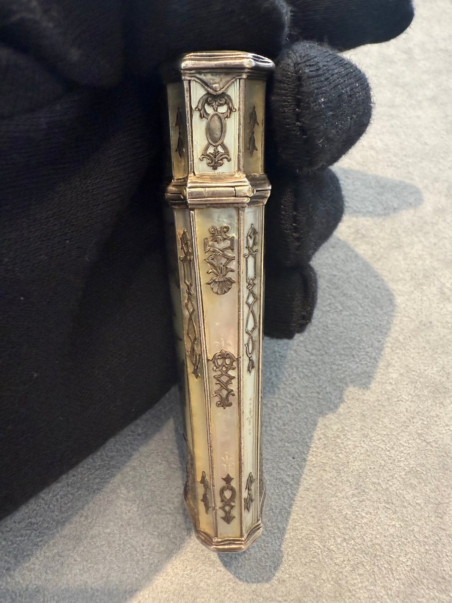 Necessaire da toilette orientalista in madreperla e argento, Francia, metà XIX secolo-photo-3