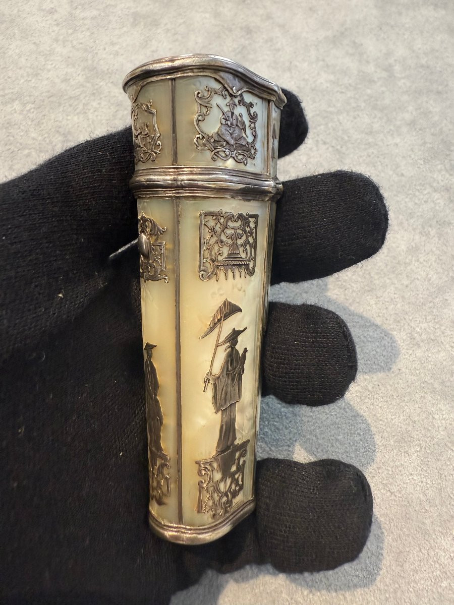 Necessaire da toilette orientalista in madreperla e argento, Francia, metà XIX secolo-photo-4