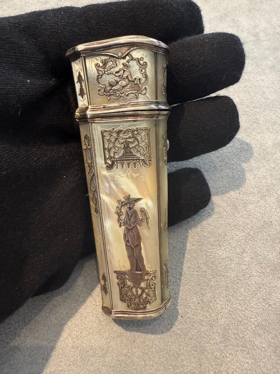 Necessaire da toilette orientalista in madreperla e argento, Francia, metà XIX secolo-photo-3