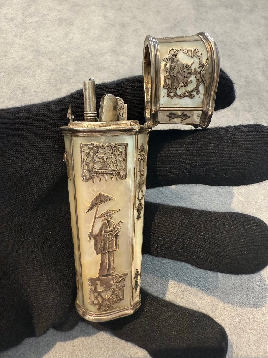 Necessaire da toilette orientalista in madreperla e argento, Francia, metà XIX secolo-photo-5
