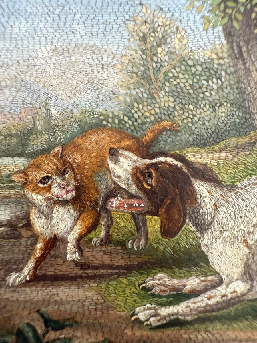 Placchetta in micromosaico romano con cane e gatto-photo-4