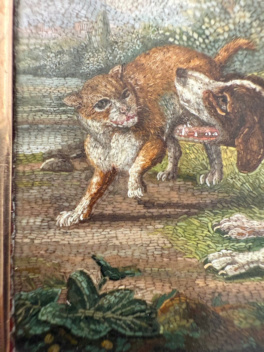 Placchetta in micromosaico romano con cane e gatto-photo-1