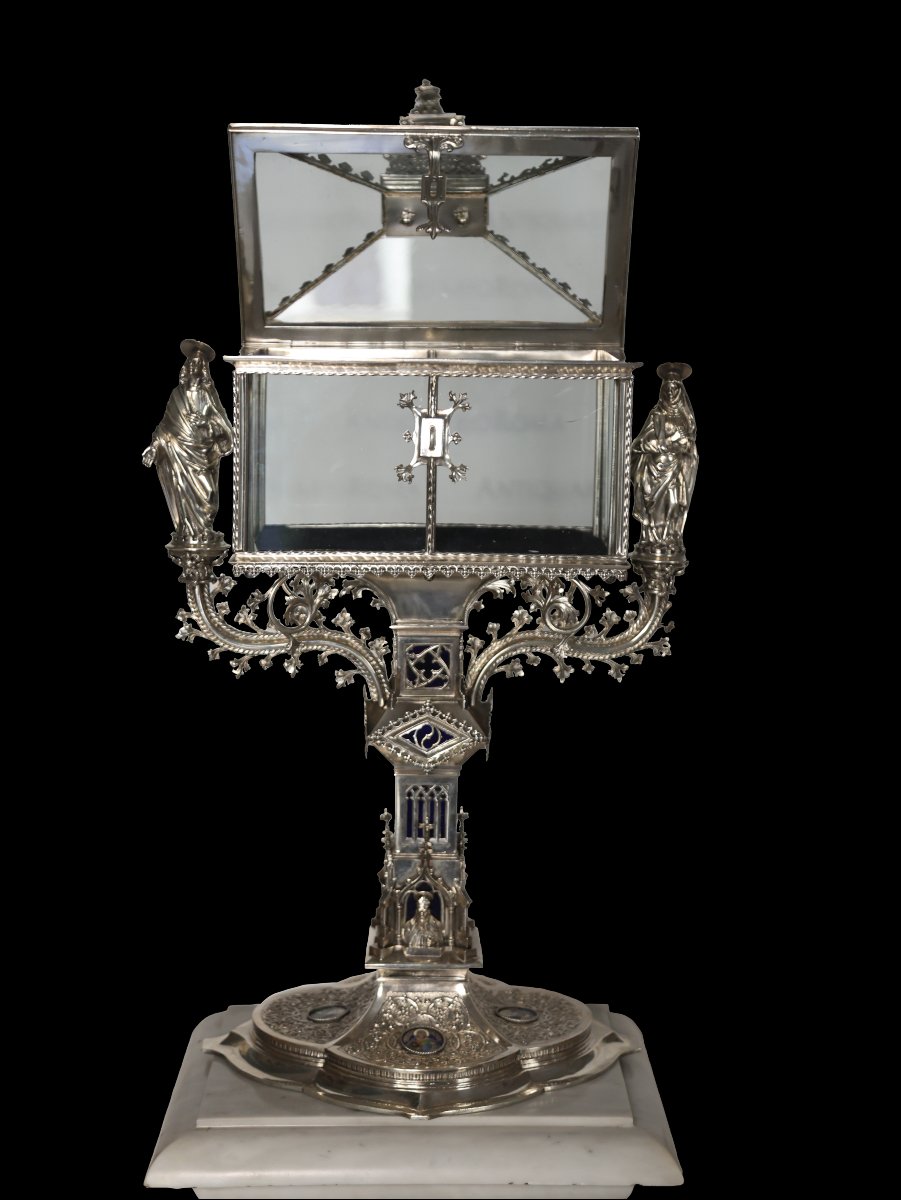 Reliquiario gotico in argento con smalti cloisonné-photo-1
