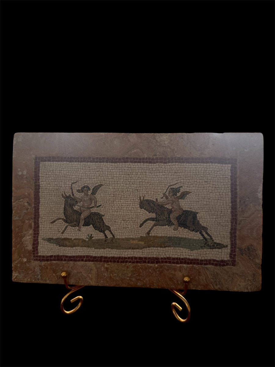 Micromosaico romano con amorini su capretti  Roma, prima metà del XIX secolo-photo-2