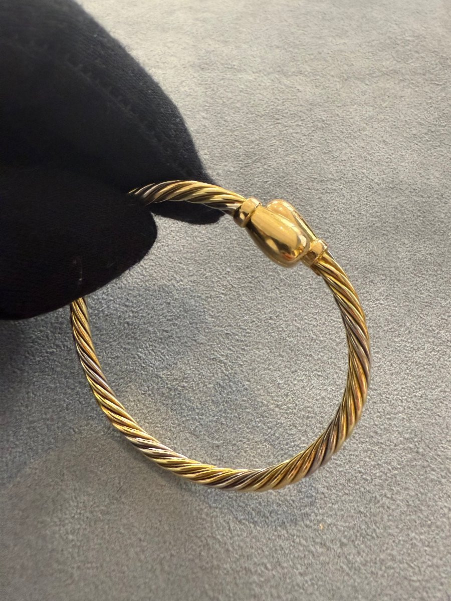 Bracciale rigido in oro 18 carati bicolore con finitura a corda ritorta-photo-4