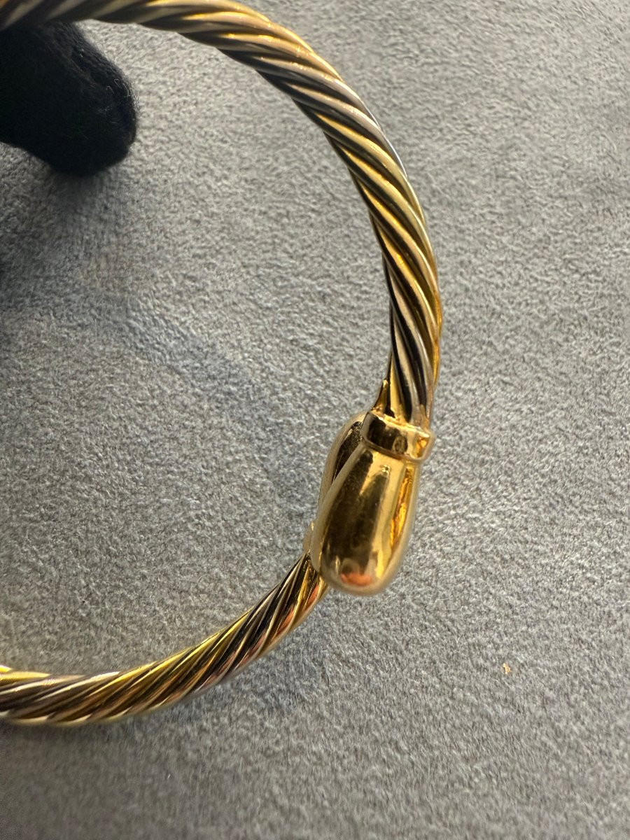 Bracciale rigido in oro 18 carati bicolore con finitura a corda ritorta-photo-1