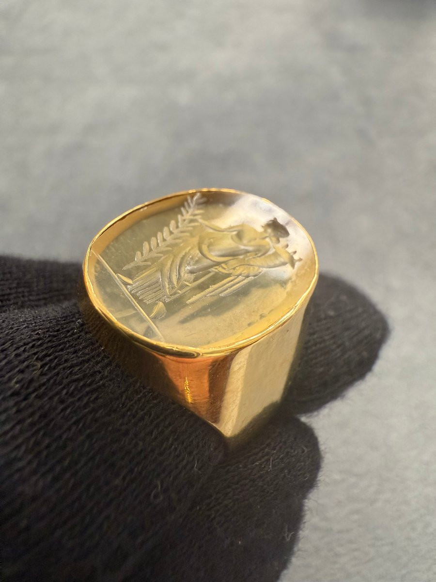 Anello in oro con intaglio antico in agata gialla-photo-3