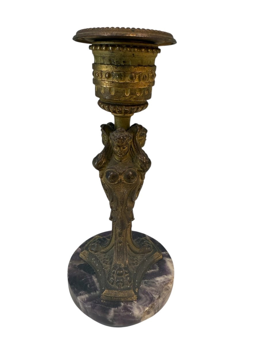 Trittico inglese da caminetto in porcellana di Witchwood, bronzo dorato e Blue John –XIX secolo-photo-2