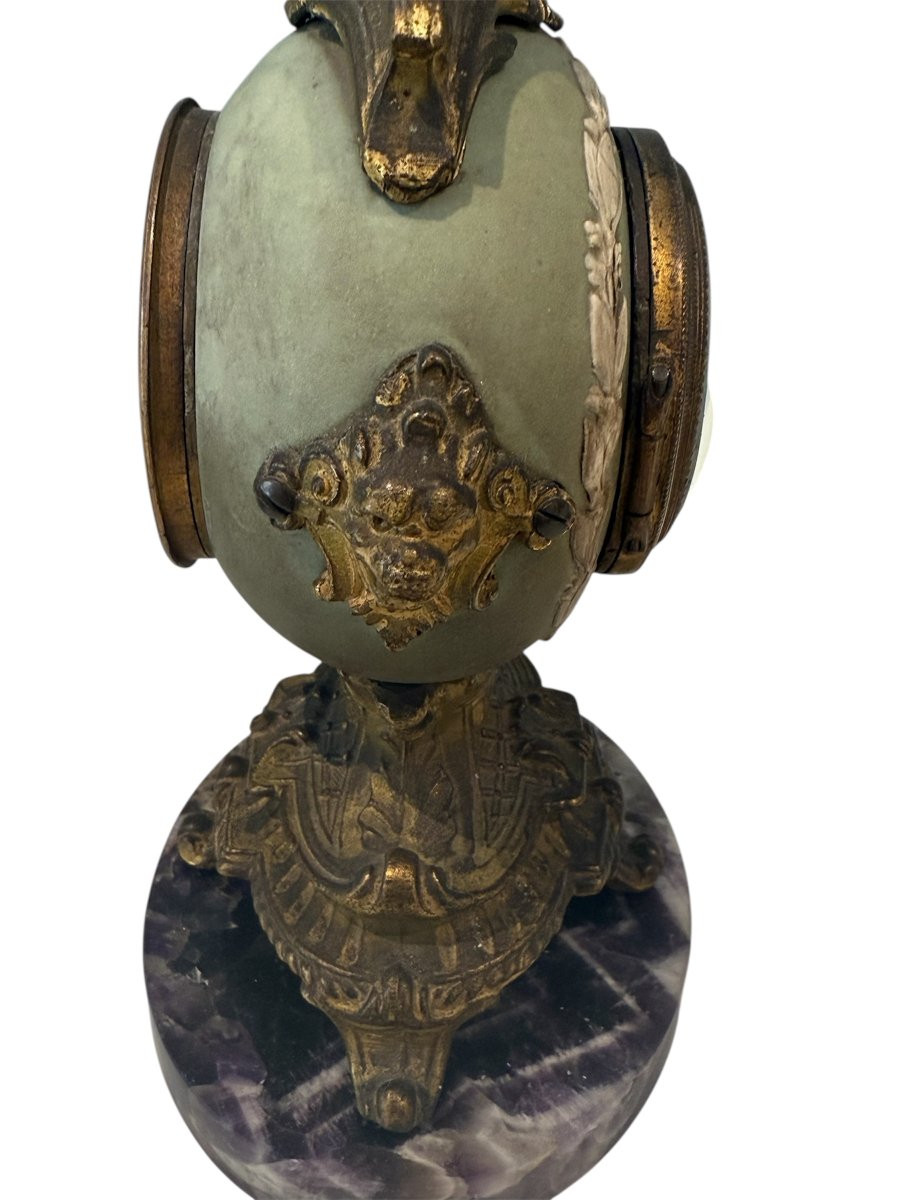 Trittico inglese da caminetto in porcellana di Witchwood, bronzo dorato e Blue John –XIX secolo-photo-2