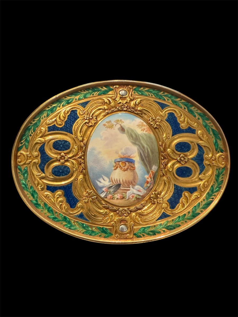Tabacchiera francese in oro, smalti e miniature firmate “Comiot”-photo-5