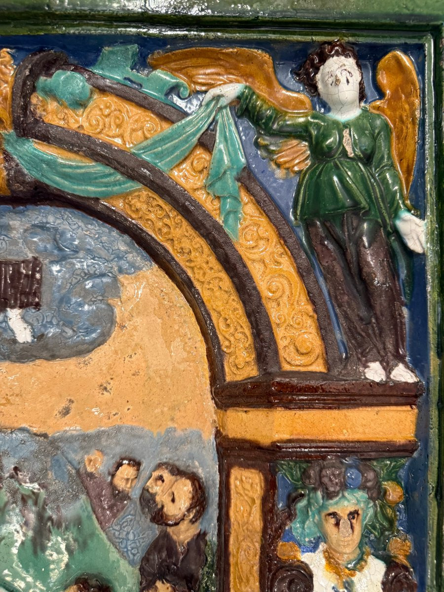 Grande placca votiva in maiolica policroma a rilievo, Sicilia (Caltagirone?), XVII secolo-photo-2