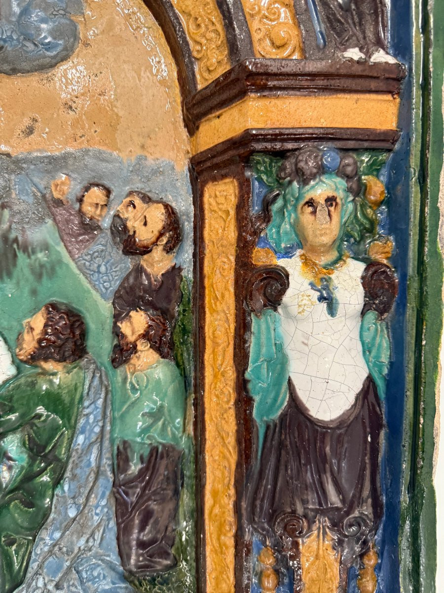 Grande placca votiva in maiolica policroma a rilievo, Sicilia (Caltagirone?), XVII secolo-photo-3