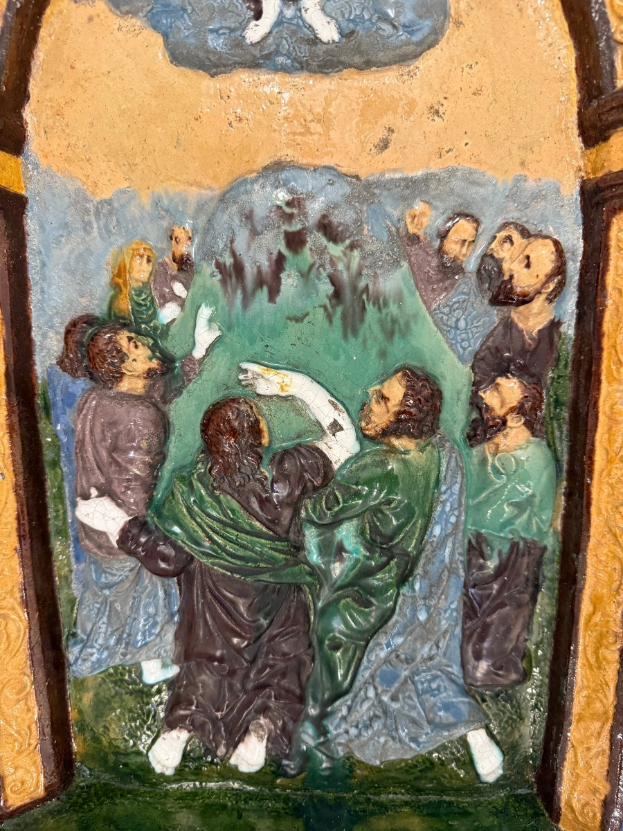 Grande placca votiva in maiolica policroma a rilievo, Sicilia (Caltagirone?), XVII secolo-photo-4
