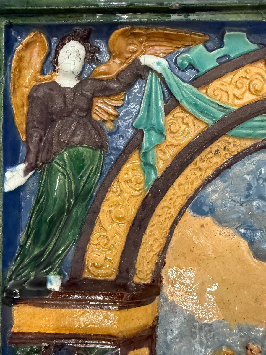 Grande placca votiva in maiolica policroma a rilievo, Sicilia (Caltagirone?), XVII secolo-photo-4