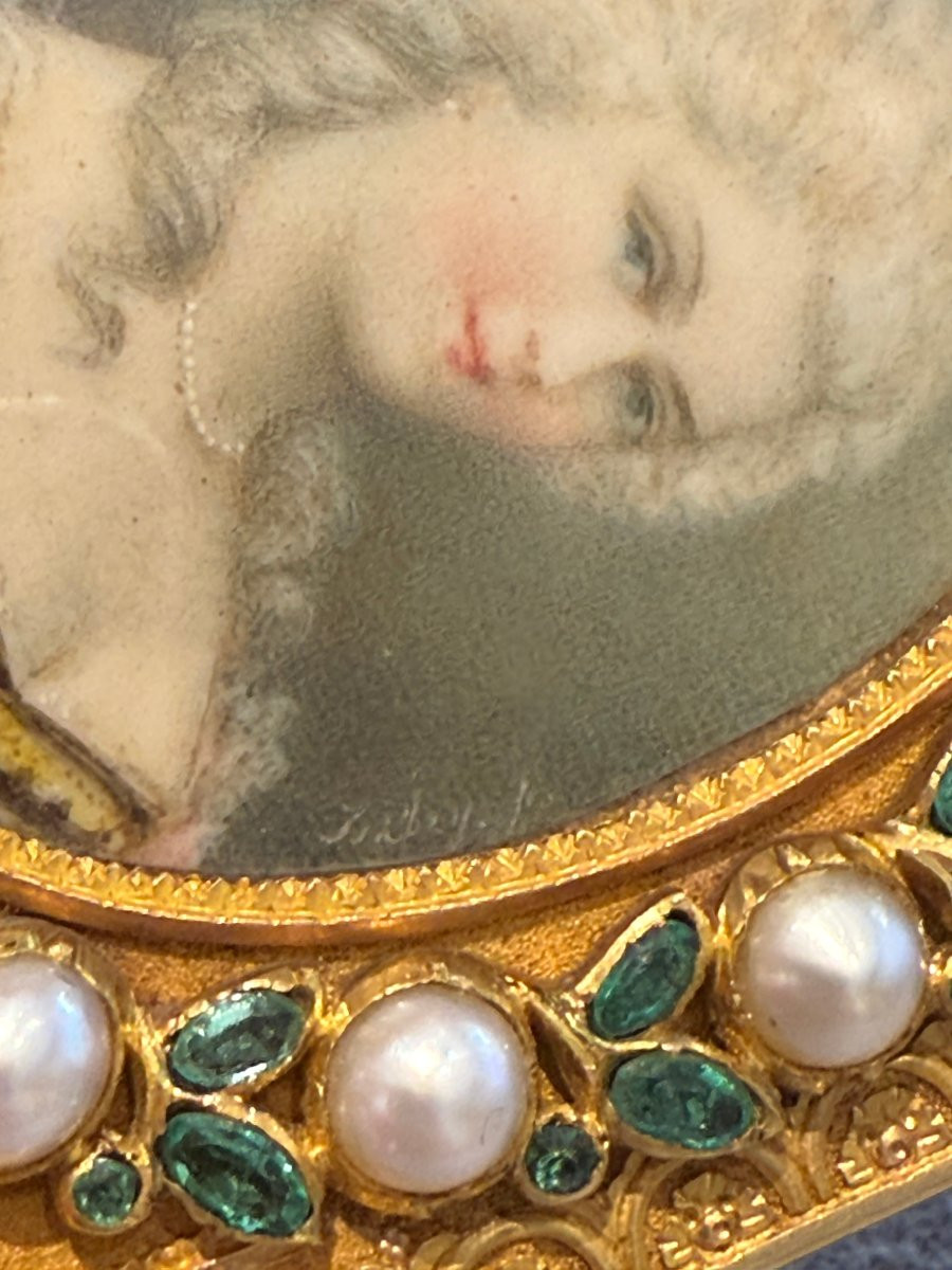 Tabacchiera in oro con miniatura firmata Jean-Baptiste Isabey (Nancy 1767 – Parigi 1855)-photo-4