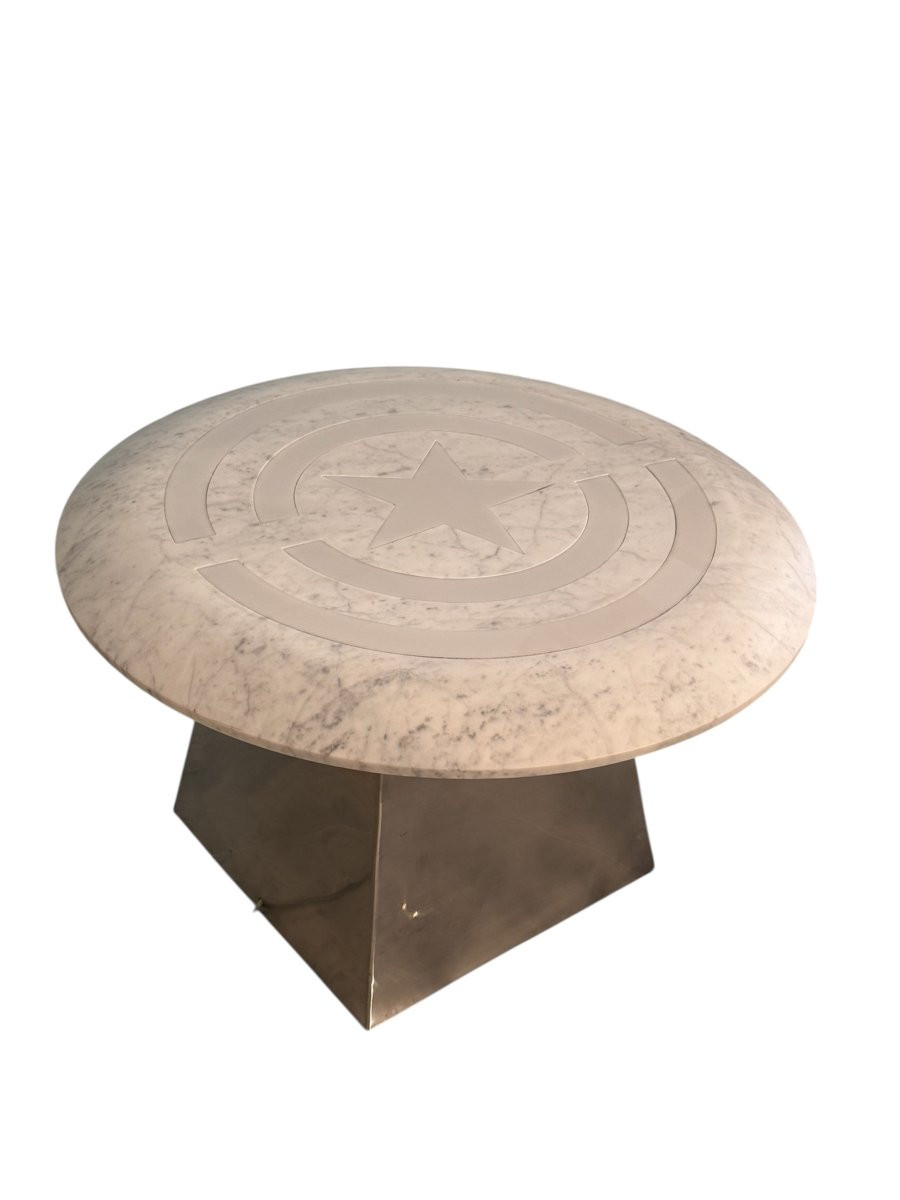 Tavolino da salotto in marmo bianco con illuminazione integrata-photo-2