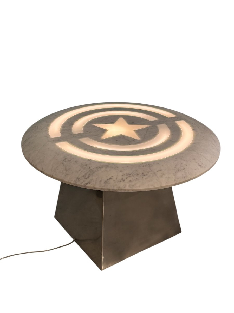 Tavolino da salotto in marmo bianco con illuminazione integrata-photo-3