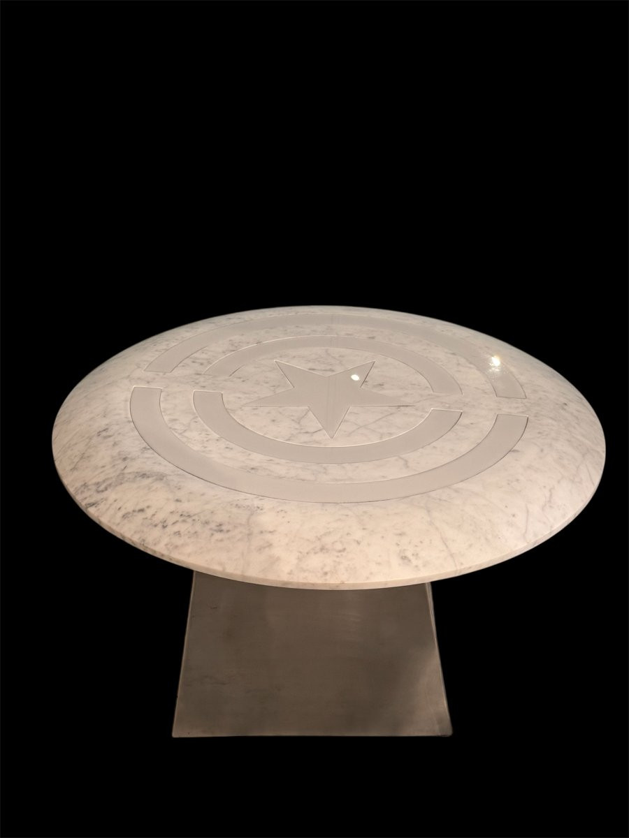 Tavolino da salotto in marmo bianco con illuminazione integrata-photo-1