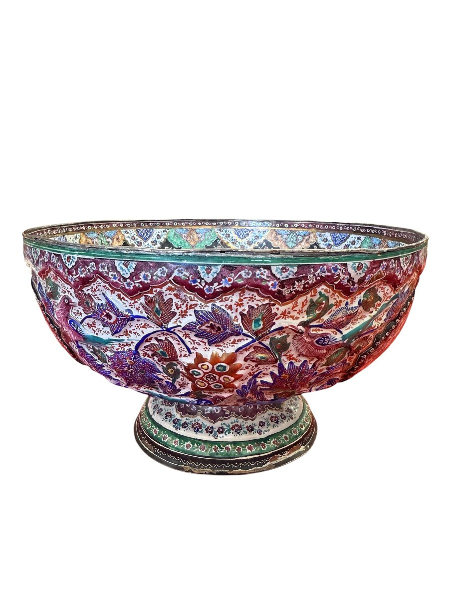 Grande bowl in ceramica smaltata policroma